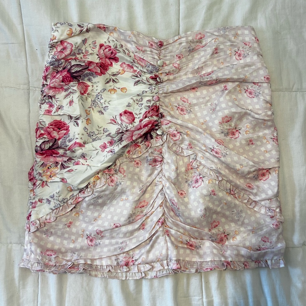 For Love And Lemons Pink Floral Mini Skirt